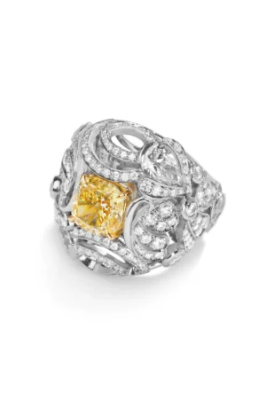 Chalk Stream Yellow Cushion Platinum Diamond Ring
